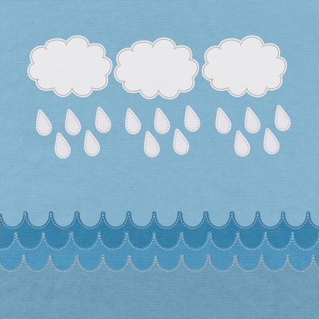 Sea with stitch style on fabric backgroundの写真素材