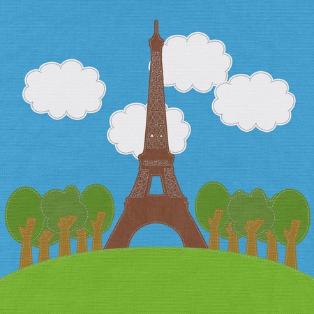 Eiffel tower, Paris. France in stitch style on fabric backgroundの写真素材