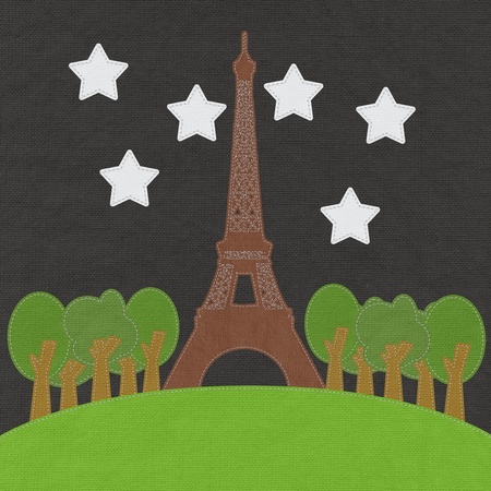Eiffel tower, Paris. France in stitch style on fabric backgroundの写真素材