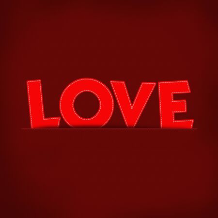 LOVE word sewing with white thread on the fabric backgroundの写真素材