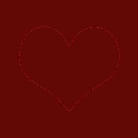 Heart sewing with red thread on the fabric backgroundの写真素材