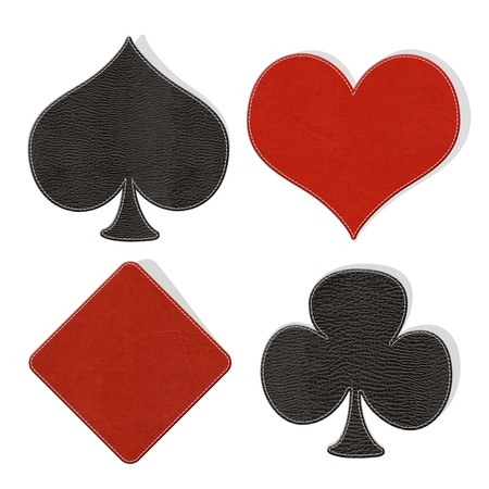 card symbol set with stitch style on leather backgroundの写真素材
