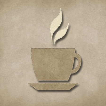 Coffee with stitch style on leather backgroundの写真素材