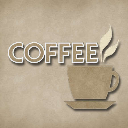 Coffee with stitch style on leather backgroundの写真素材
