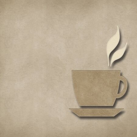 Coffee with stitch style on leather backgroundの写真素材