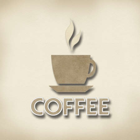 Coffee with stitch style on leather backgroundの写真素材