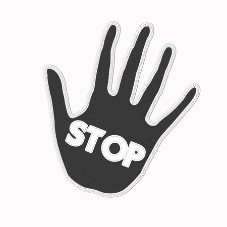 Hand with stitch style on fabric backgroundの写真素材
