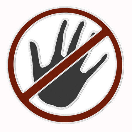 Hand with stitch style on fabric backgroundの写真素材