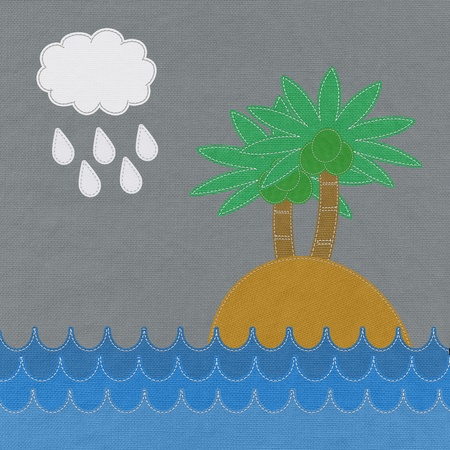 Island on the sea with stitch style on fabric backgroundの写真素材