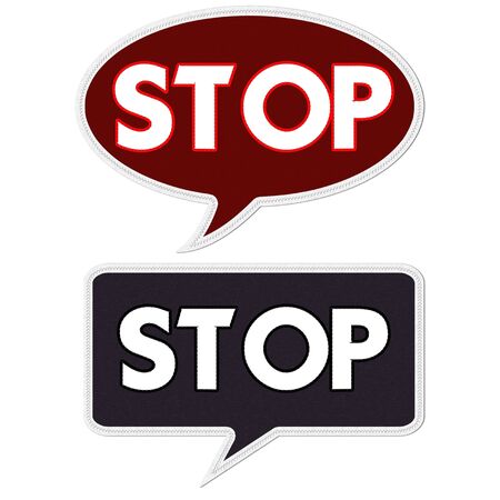 Stop sign with stitch style on fabric backgroundの写真素材