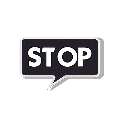 Stop sign with stitch style on fabric backgroundの写真素材