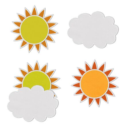 Stitch style for weather icons on the fabric backgroundの写真素材