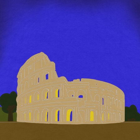 Colosseum in rome with stitch style on fabric backgroundの写真素材
