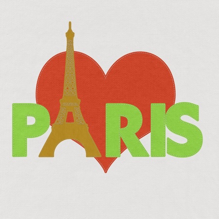 Eiffel tower, Paris. France in stitch style on fabric backgroundの写真素材