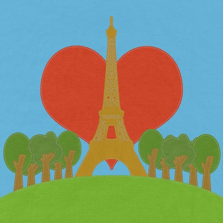 Eiffel tower, Paris. France in stitch style on fabric backgroundの写真素材