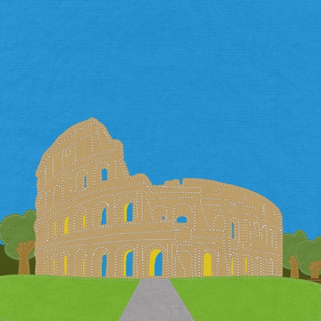 Colosseum in rome with stitch style on fabric backgroundの写真素材
