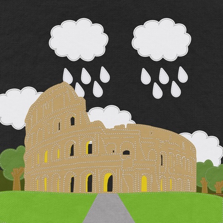 Colosseum in rome with stitch style on fabric backgroundの写真素材
