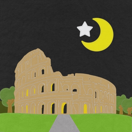 Colosseum in rome with stitch style on fabric backgroundの写真素材