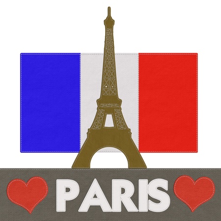 Eiffel tower, Paris. France in stitch style on fabric backgroundの写真素材