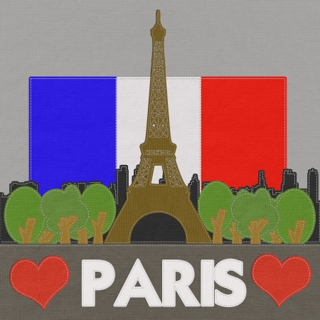 Eiffel tower, Paris. France in stitch style on fabric backgroundの写真素材