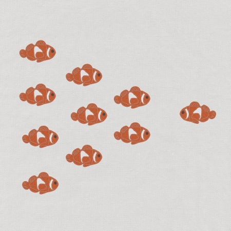 Fish leader on white background with stitch style, unique and diffrent business conceptの写真素材