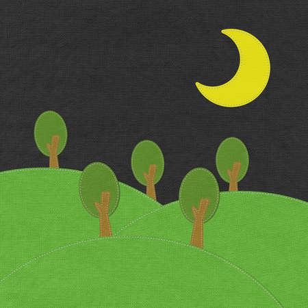 Spring landscape with stitch style on fabric backgroundの写真素材