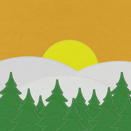 Landscape with stitch style on fabric backgroundの写真素材