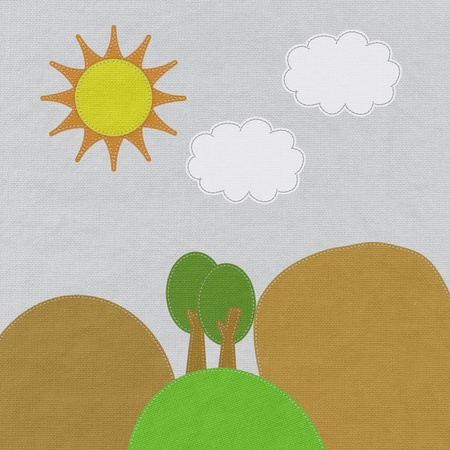 Moutain landscape in stitch style on fabric backgroundの写真素材