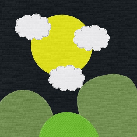 Moutain landscape in stitch style on fabric backgroundの写真素材