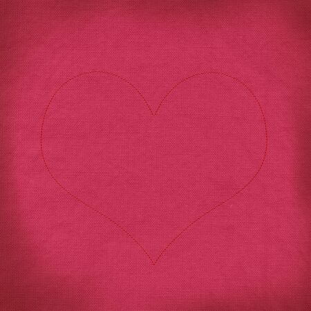 Red rose with stitch style on fabric backgroundの写真素材