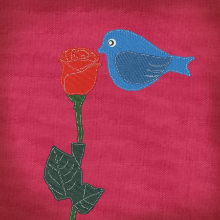 Rose with stitch style on fabric backgroundの写真素材
