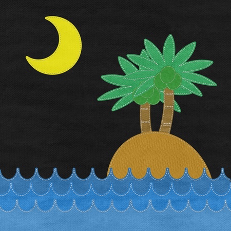 Island on the sea with stitch style on fabric backgroundの写真素材