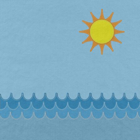 Sea with stitch style on fabric backgroundの写真素材