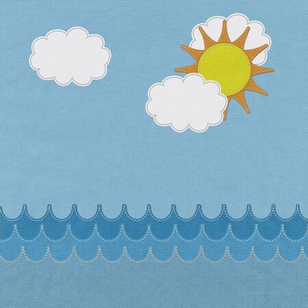 Sea with stitch style on fabric backgroundの写真素材
