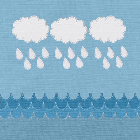 Sea with stitch style on fabric backgroundの写真素材