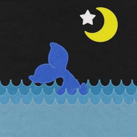 Cute Smiling Whale with stitch style on fabric backgroundの写真素材