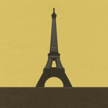 Eiffel tower, Paris. France in stitch style on fabric backgroundの写真素材
