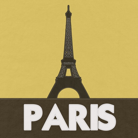 Eiffel tower, Paris. France in stitch style on fabric backgroundの写真素材
