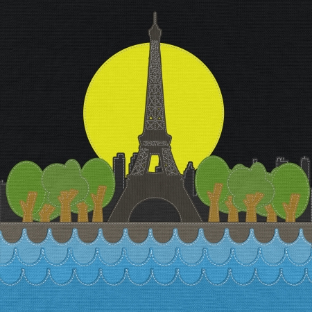 Eiffel tower, Paris. France in stitch style on fabric backgroundの写真素材