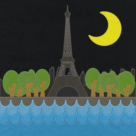 Eiffel tower, Paris. France in stitch style on fabric backgroundの写真素材
