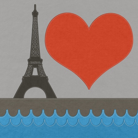 Eiffel tower, Paris. France in stitch style on fabric backgroundの写真素材