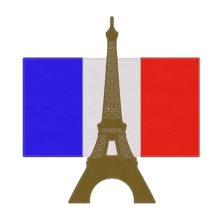 Eiffel tower, Paris. France in stitch style on fabric backgroundの写真素材