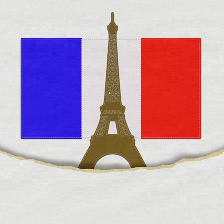 Eiffel tower, Paris. France in stitch style on fabric backgroundの写真素材