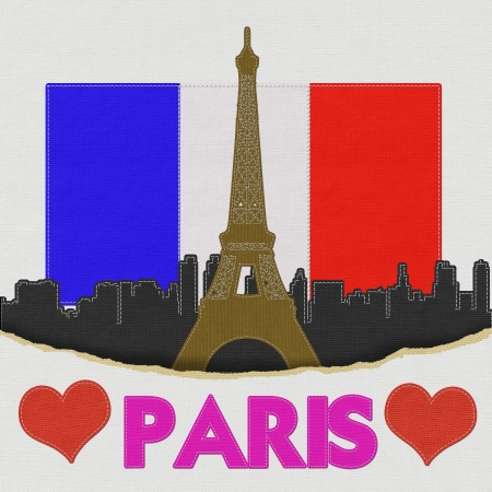 Eiffel tower, Paris. France in stitch style on fabric backgroundの写真素材