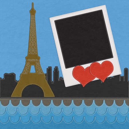 Eiffel tower, Paris. France in stitch style on fabric backgroundの写真素材