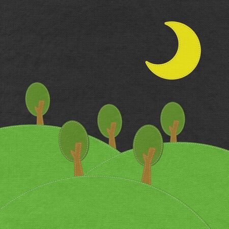 Spring landscape with stitch style on fabric backgroundの写真素材