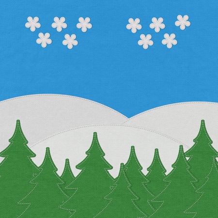 Landscape with stitch style on fabric backgroundの写真素材