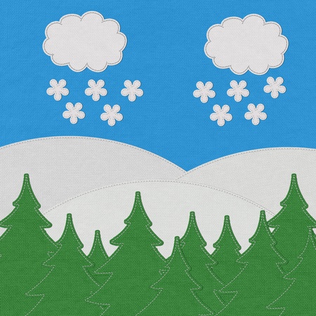 Landscape with stitch style on fabric backgroundの写真素材