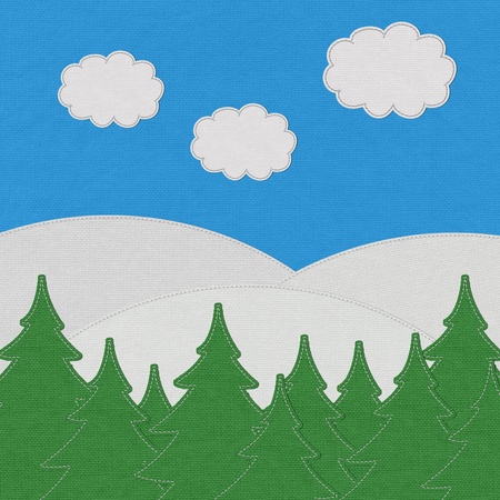 Landscape with stitch style on fabric backgroundの写真素材