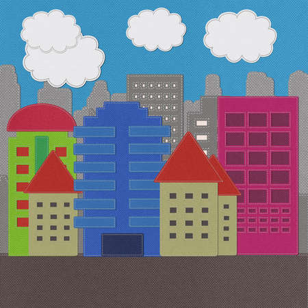Morden Building with stitch style on fabric backgroundの写真素材
